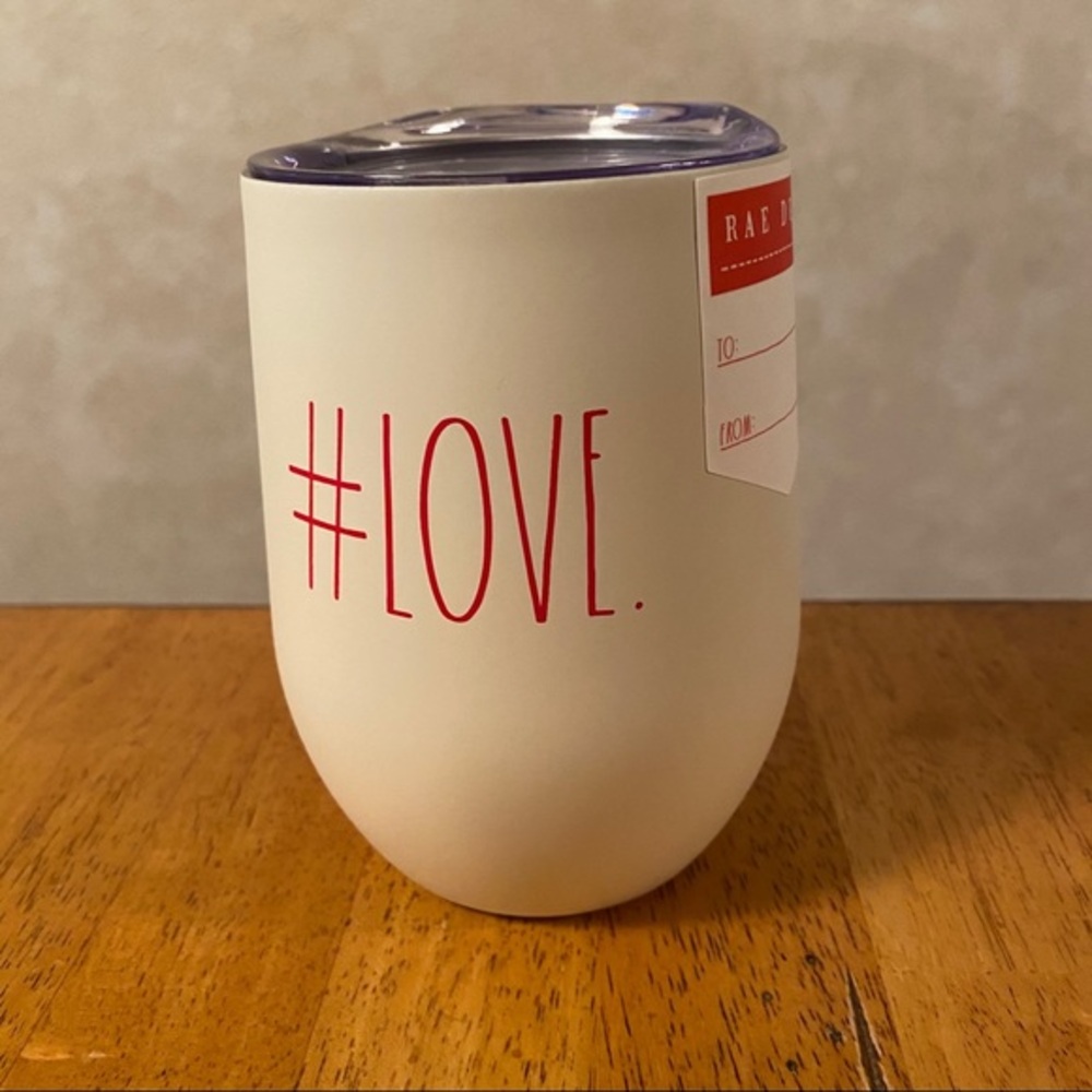 Rae Dunn #LOVE Red and White Stainless Steel Insulated Wine Glass with Lid NEW!
